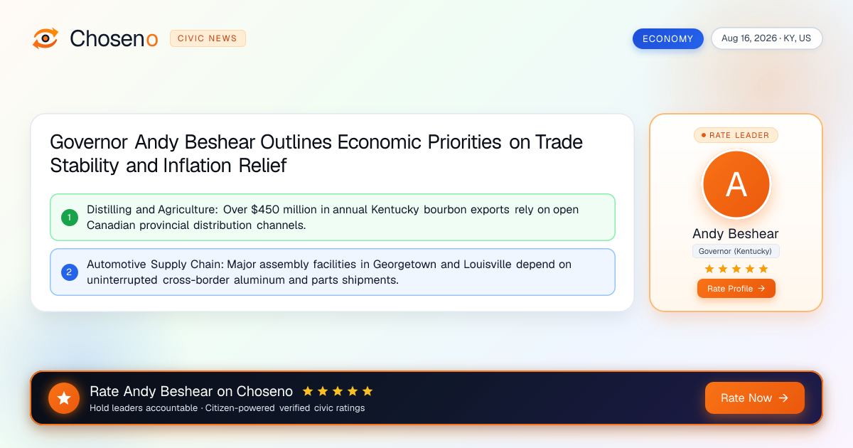 Governor Andy Beshear Outlines Economic Priorities on Trade Stability and Inflation Relief