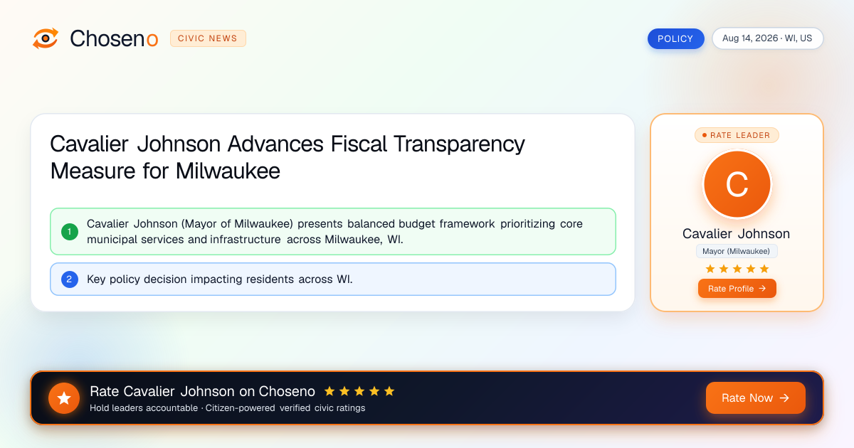 Cavalier Johnson Advances Fiscal Transparency Measure for Milwaukee