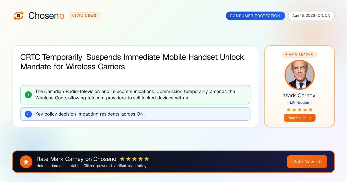 CRTC Temporarily Suspends Immediate Mobile Handset Unlock Mandate for Wireless Carriers
