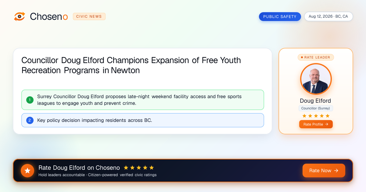 Councillor Doug Elford Champions Expansion of Free Youth Recreation Programs in Newton