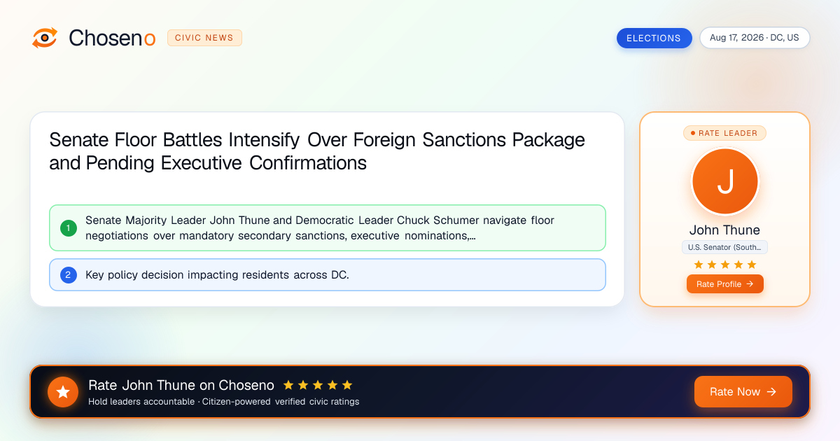 Senate Floor Battles Intensify Over Foreign Sanctions Package and Pending Executive Confirmations