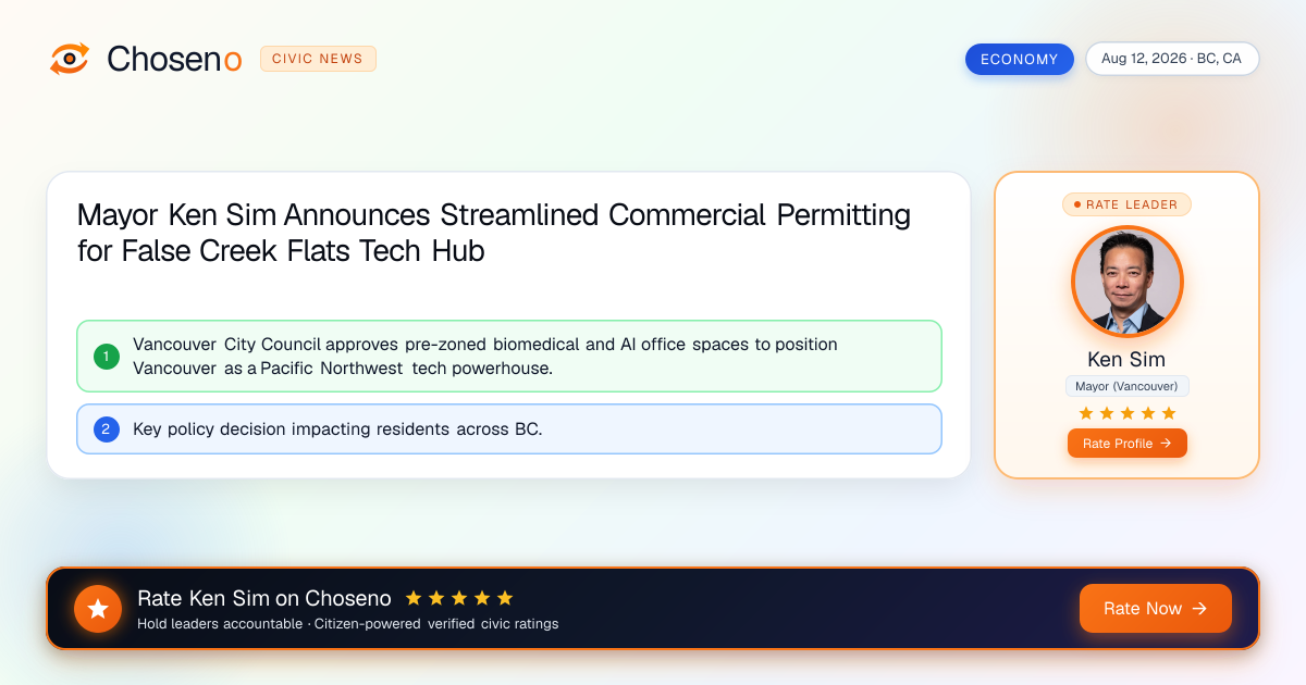 Mayor Ken Sim Announces Streamlined Commercial Permitting for False Creek Flats Tech Hub