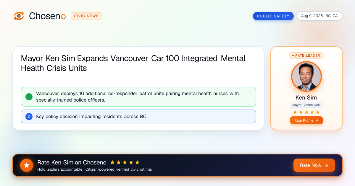 Mayor Ken Sim Expands Vancouver Car 100 Integrated Mental Health Crisis Units