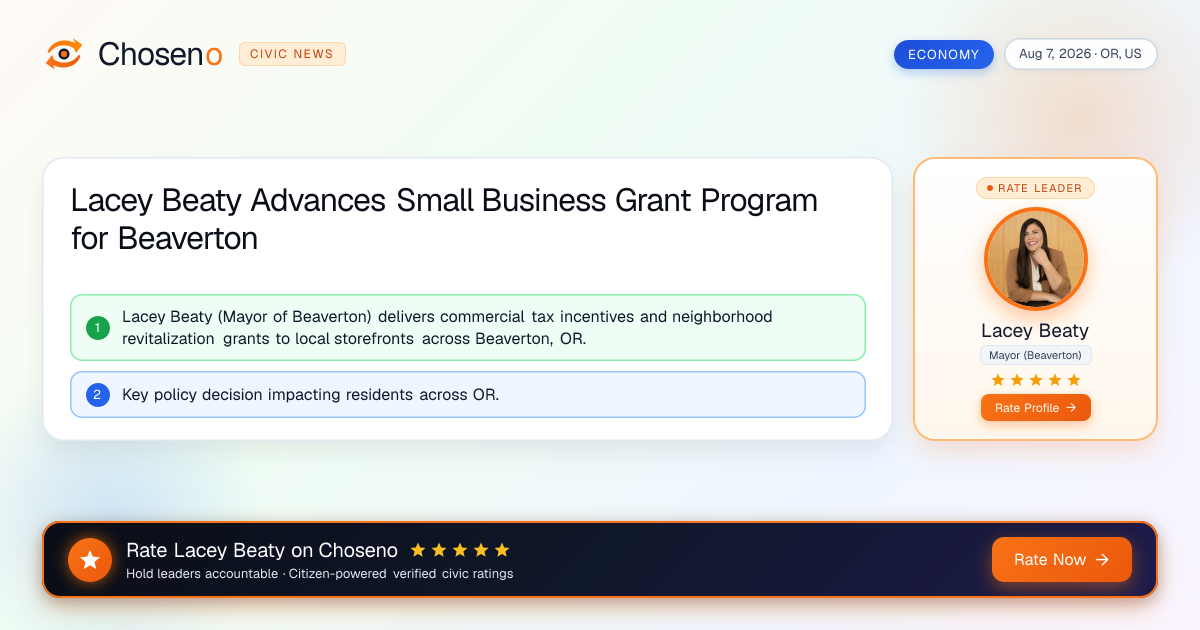 Lacey Beaty Advances Small Business Grant Program for Beaverton
