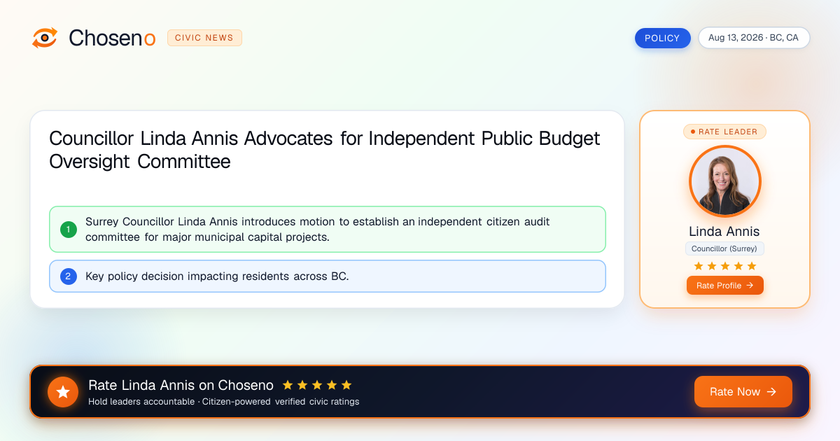Councillor Linda Annis Advocates for Independent Public Budget Oversight Committee