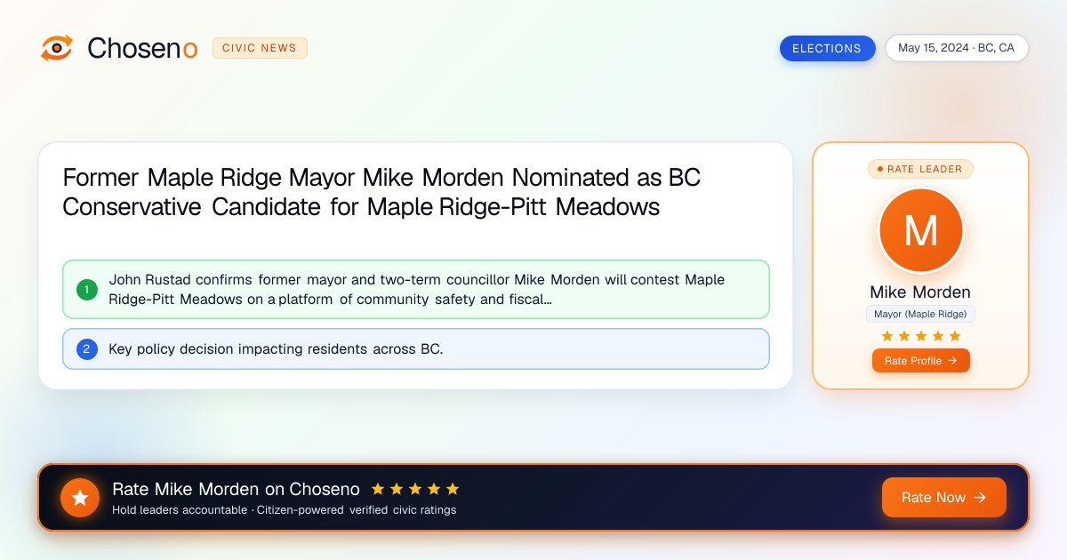 Former Maple Ridge Mayor Mike Morden Nominated as BC Conservative Candidate for Maple Ridge-Pitt Meadows