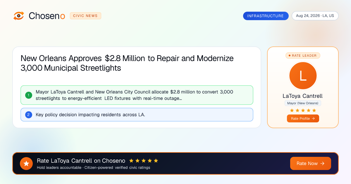 New Orleans Approves $2.8 Million to Repair and Modernize 3,000 Municipal Streetlights