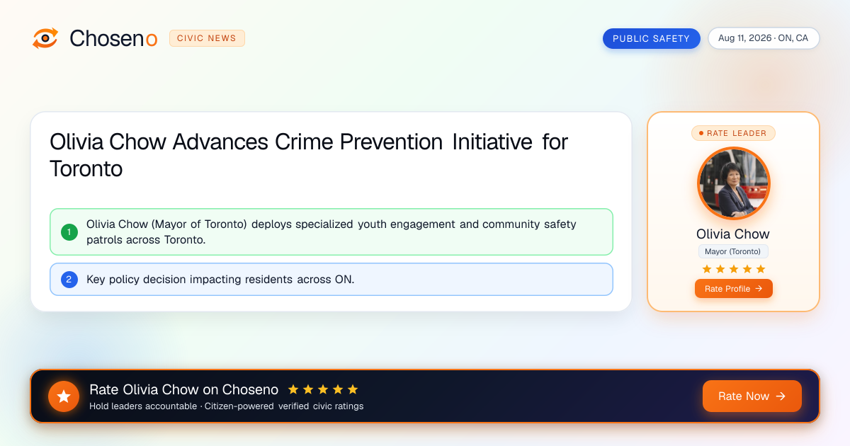 Olivia Chow Advances Crime Prevention Initiative for Toronto
