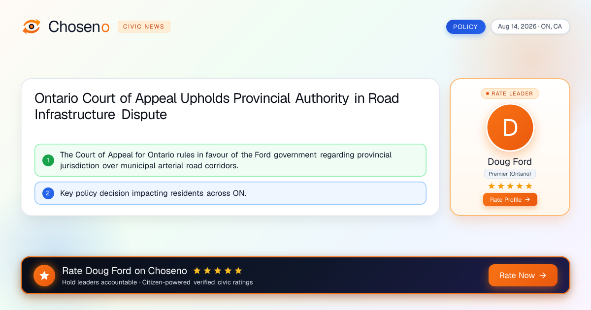 Ontario Court of Appeal Upholds Provincial Authority in Road Infrastructure Dispute