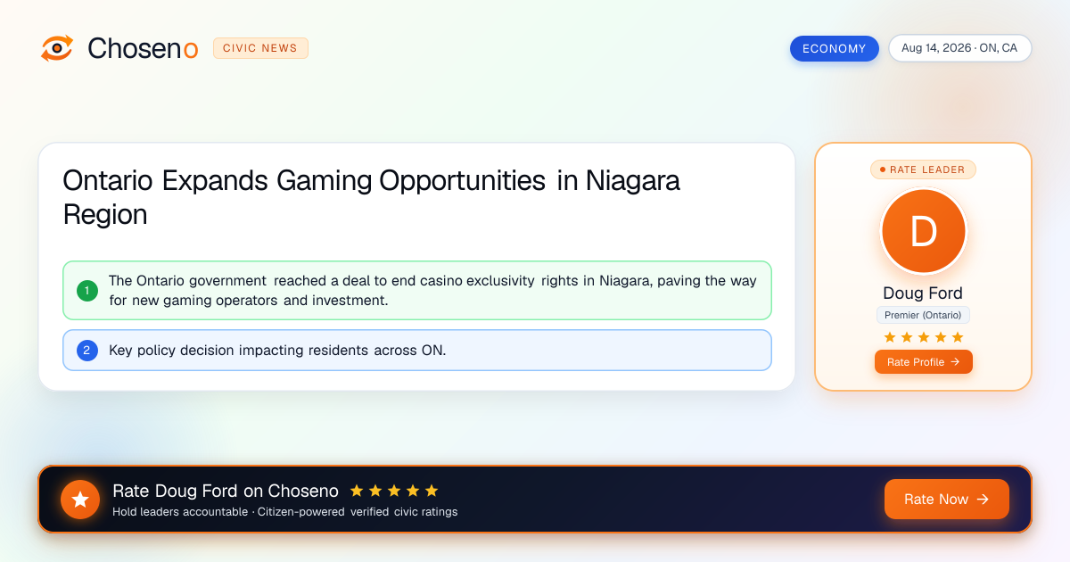 Ontario Expands Gaming Opportunities in Niagara Region