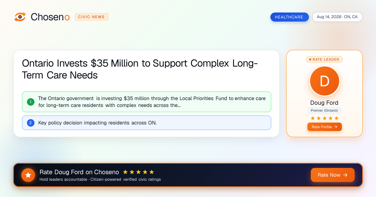 Ontario Invests $35 Million to Support Complex Long-Term Care Needs
