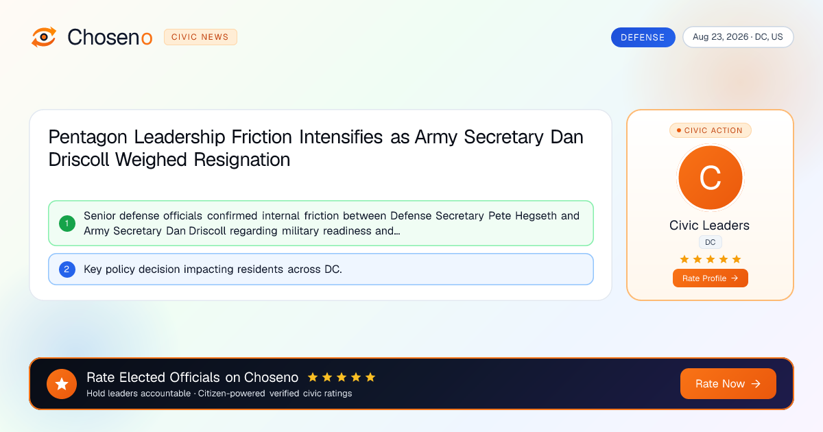 Pentagon Leadership Friction Intensifies as Army Secretary Dan Driscoll Weighed Resignation