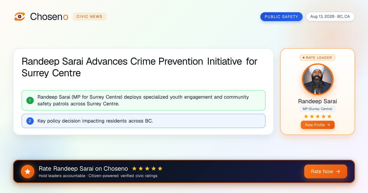 Randeep Sarai Advances Crime Prevention Initiative for Surrey Centre