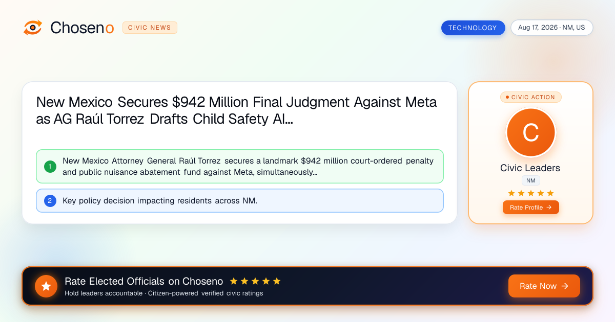 New Mexico Secures $942 Million Final Judgment Against Meta as AG Raúl Torrez Drafts Child Safety AI Bills