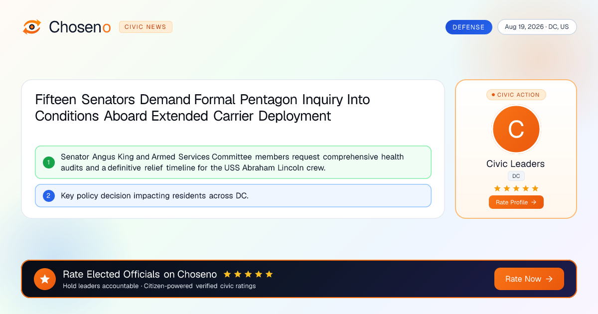 Fifteen Senators Demand Formal Pentagon Inquiry Into Conditions Aboard Extended Carrier Deployment