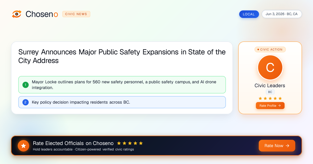 Surrey Announces Major Public Safety Expansions in State of the City Address