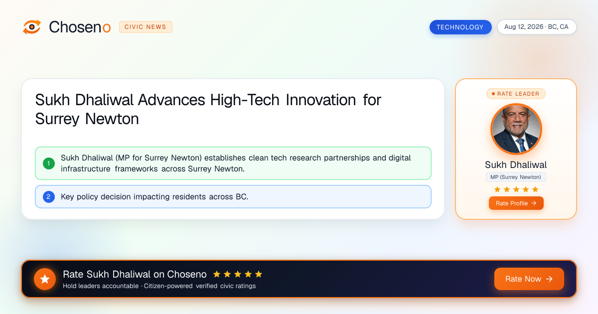 Sukh Dhaliwal Advances High-Tech Innovation for Surrey Newton