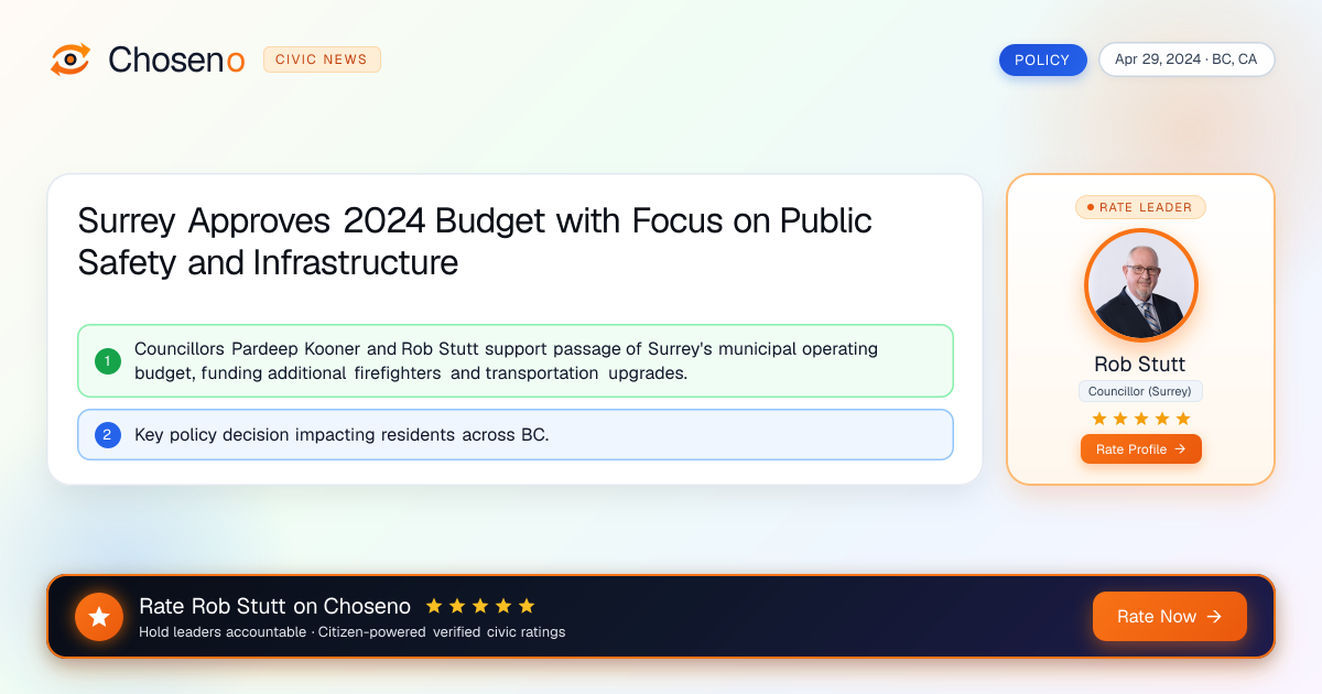 Surrey Approves 2024 Budget with Focus on Public Safety and Infrastructure
