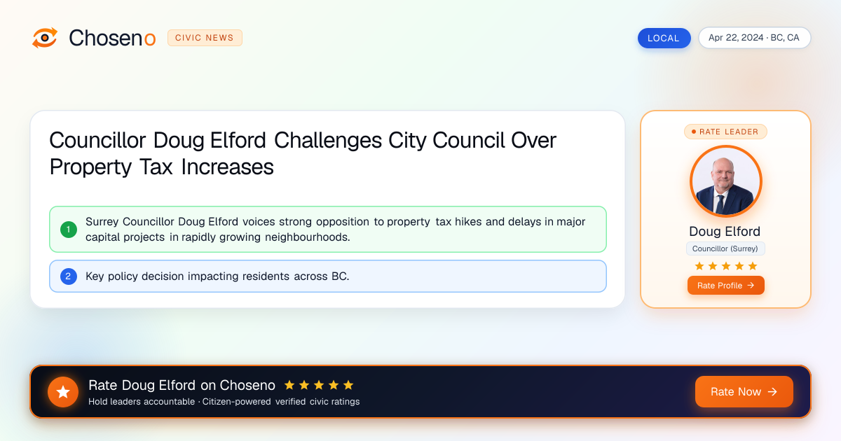 Councillor Doug Elford Challenges City Council Over Property Tax Increases