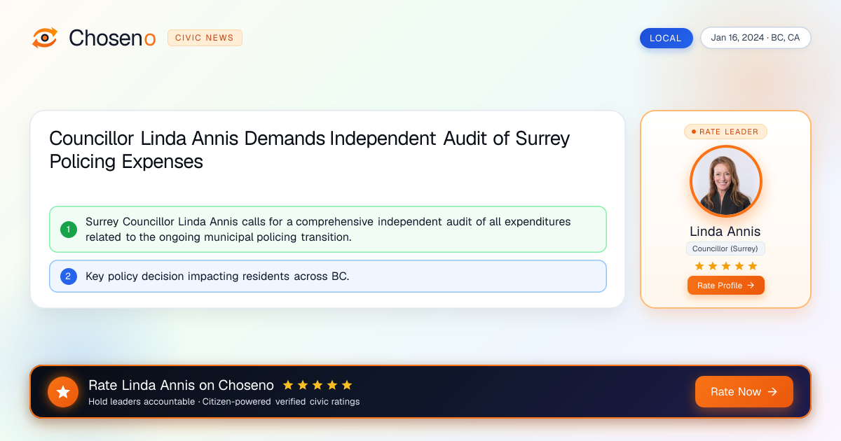 Councillor Linda Annis Demands Independent Audit of Surrey Policing Expenses