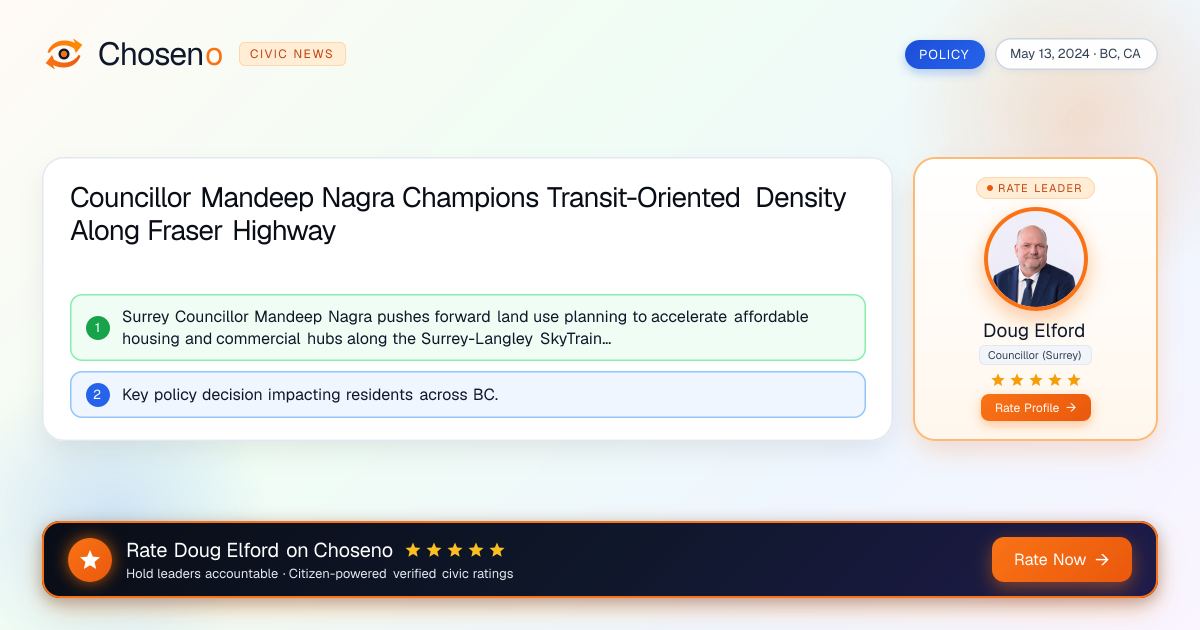 Councillor Mandeep Nagra Champions Transit-Oriented Density Along Fraser Highway